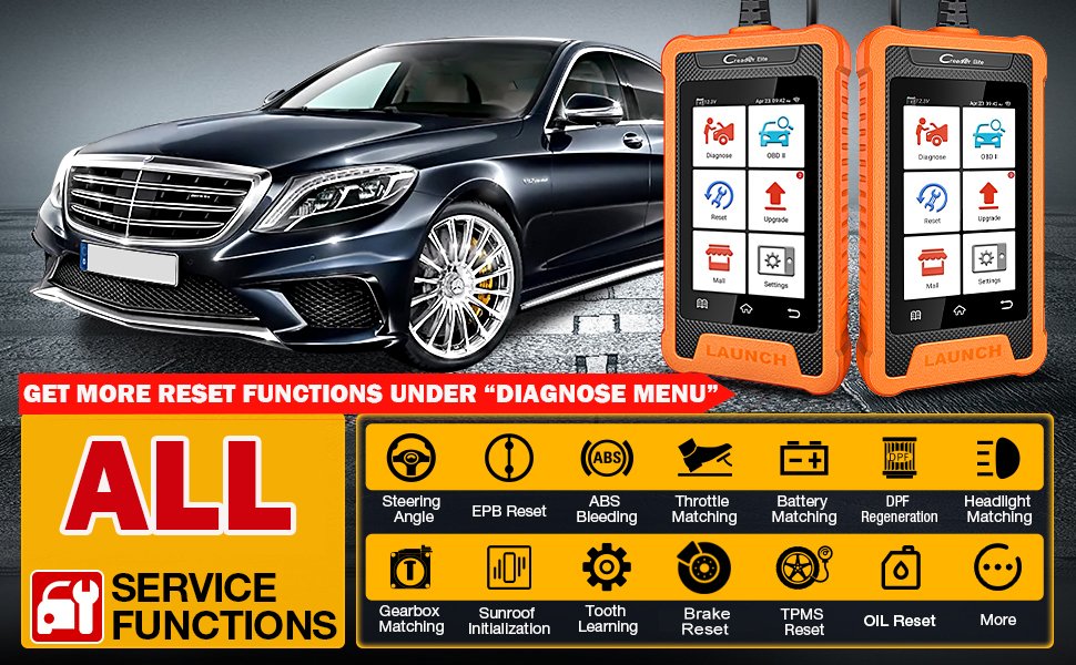LAUNCH Creader Elite Diagnosegerät mit 4-Zoll-Touchscreen und angeschlossenem Diagnosekabel. – Detail 4