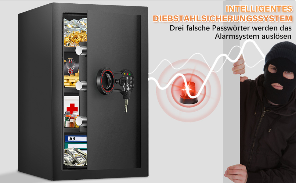 Schwarzer Tiskgg Standtresor mit 78 Liter, 60 cm hoch, elektronisches Zahlenschloss mit Tastatur und Drehknauf, Innenraum mit herausnehmbarem Regal – Detail 6