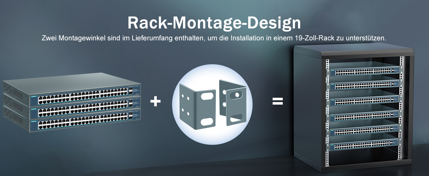 YuanLey 48-Port Gigabit-PoE-Switch mit 800 W Budget und zwei SFP-Uplinks im 19-Zoll-Metallgehäuse – Detail 3