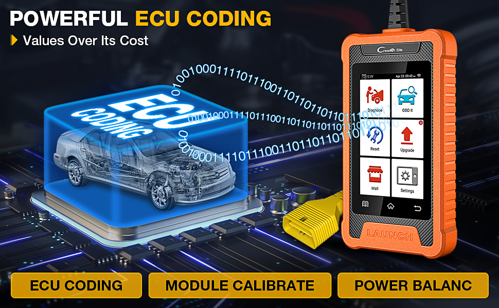LAUNCH Creader Elite Diagnosegerät mit 4-Zoll-Touchscreen und angeschlossenem Diagnosekabel. – Detail 5