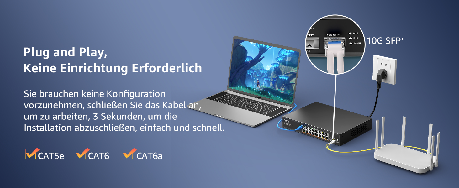 YuanLey YS25-1602P 18-Port PoE Switch mit 16 RJ45-Ports und zwei SFP+-Steckplätzen – Detail 3