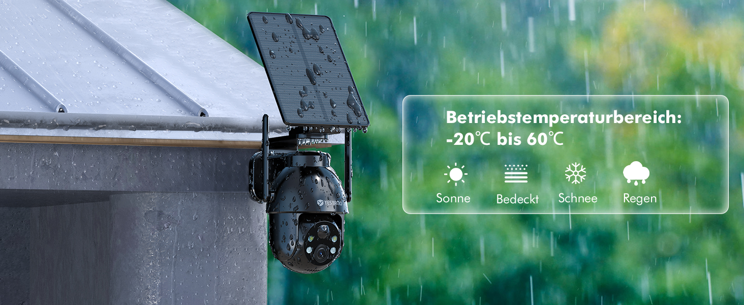 Zwei graue YESYAMO C8TB Solar-Überwachungskameras mit schwenkbarem Kopf und Solarpanel – Detail 7