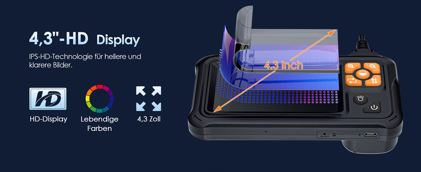 SKYBASIC P100-10M Endoskopkamera mit 4,3-Zoll-Bildschirm und 10 Meter halbstarrem Kabel – Detail 7