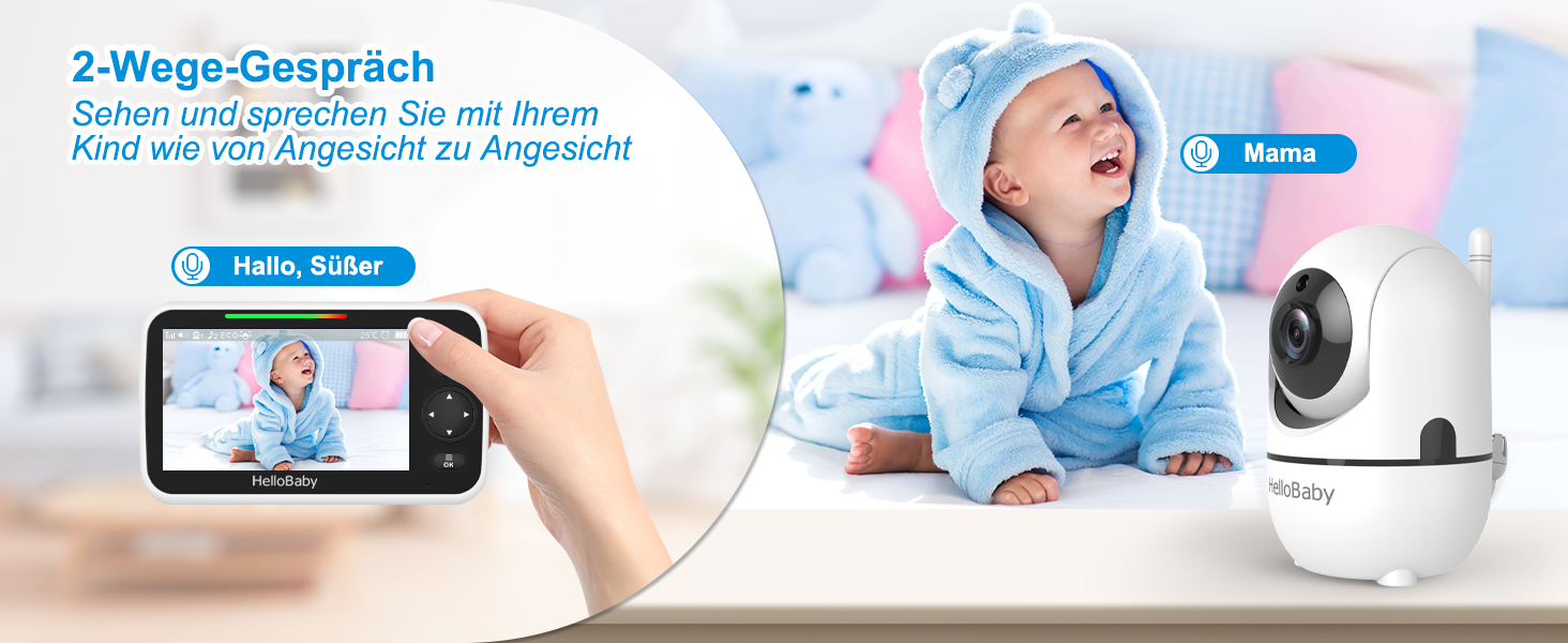 HelloBaby HB6550 Babyphone mit 5-Zoll-Monitor und schwenkbarer Kamera mit Infrarot-Nachtsicht – Detail 8