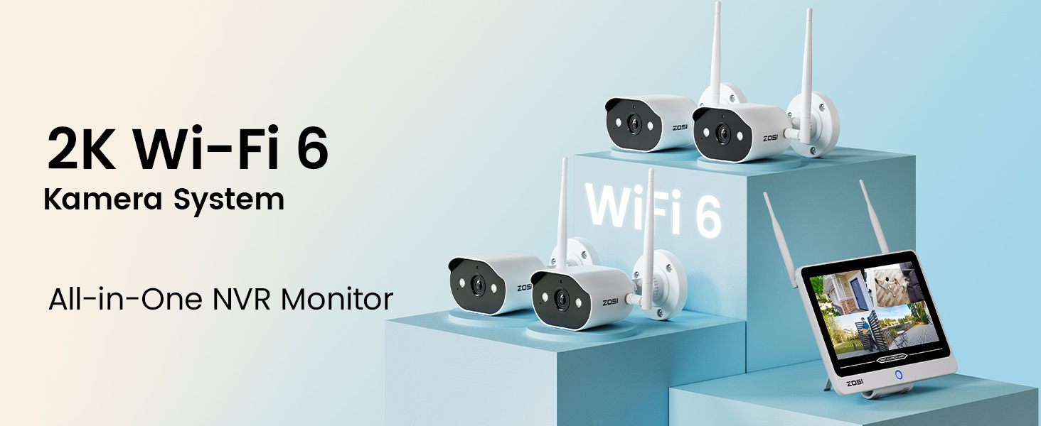 ZOSI WLAN-Überwachungsset mit vier Kameras und Rekorder mit eingebautem 12-Zoll-Bildschirm – Detail 2