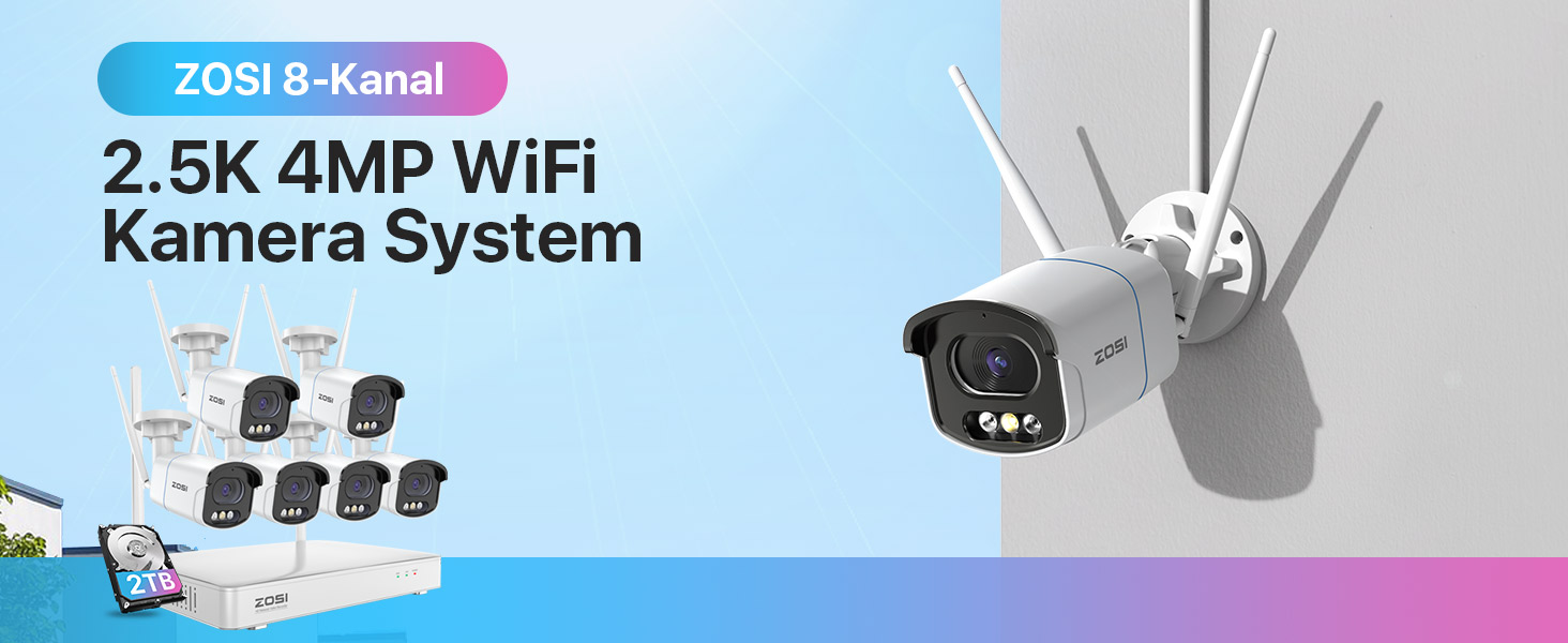 ZOSI 4MP WLAN-Überwachungsset mit sechs Kameras, Farbnachtsicht und 8-Kanal-Rekorder mit 2 TB – Detail 2