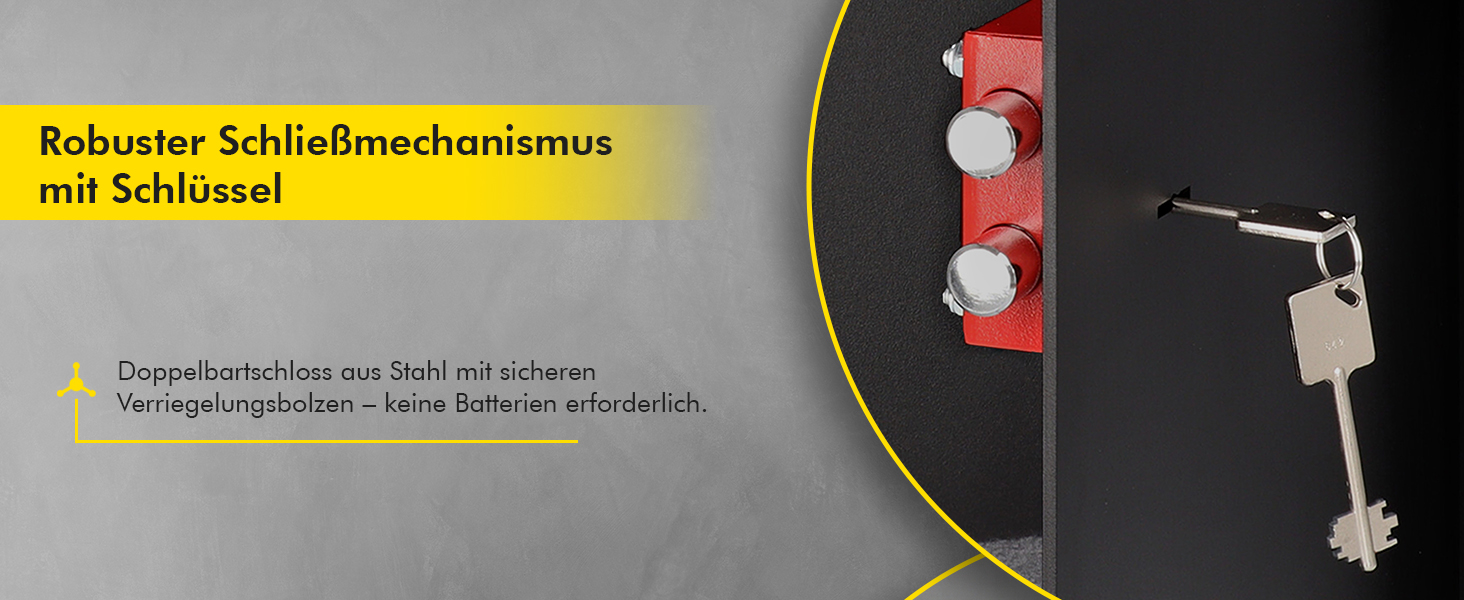 Schwarzer HomeSafe HV70K Möbeltresor mit Doppelbart-Schlüsselschloss und zwei Einlegeböden. – Detail 8