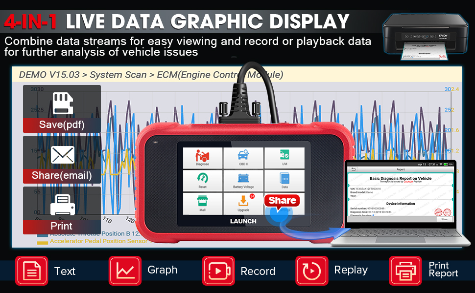 LAUNCH CRP129E V2.0 OBD2-Diagnosegerät mit 5-Zoll-Touchscreen und Diagnosekabel. – Detail 6