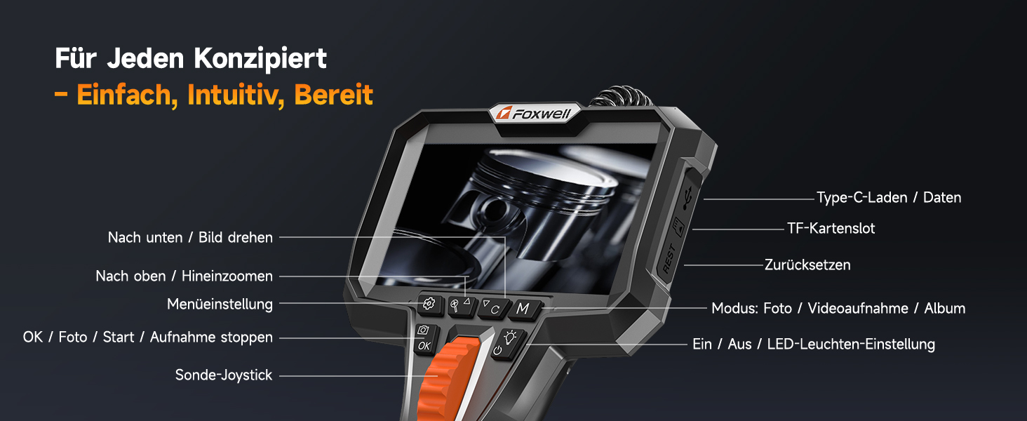 FOXWELL Y400 Endoskopkamera mit 4,3-Zoll-Display und 6,2-mm-Sonde mit beweglichem Kamerakopf – Detail 8