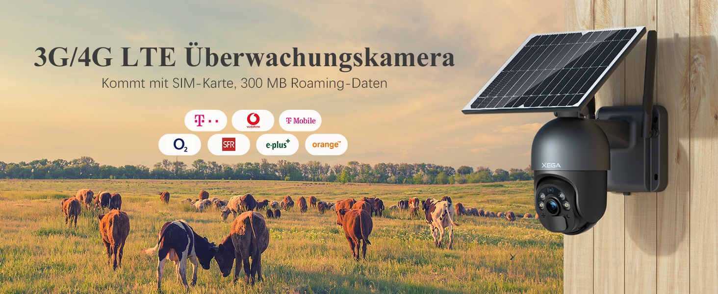 Xega S20 Überwachungskamera mit Solarpanel und schwenkbarem Kopf an einer Hauswand – Detail 2