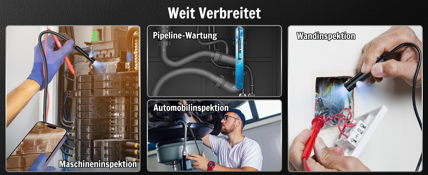 Ferdiiz AN113 Endoskopkamera mit Front- und Seitenlinse am Kopf, 10 m halbstarrem Kabel sowie Haken, Magnet und Spiegel – Detail 8