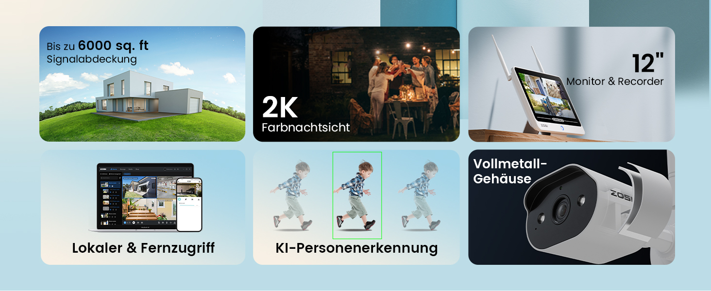 ZOSI WLAN-Überwachungsset mit vier Kameras und Rekorder mit eingebautem 12-Zoll-Bildschirm – Detail 3