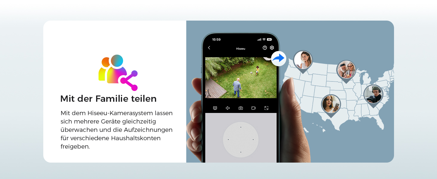 Hiseeu Solar-Kameraset: vier weisse Schwenkkameras mit aufgesetztem Solarpanel und der Funk-Rekorder mit Festplatte. – Detail 9
