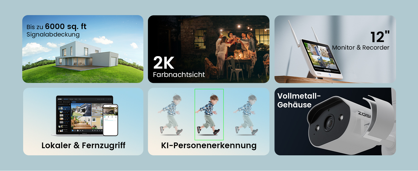 ZOSI C302 Kameraset: acht weisse Bullet-Kameras für aussen und der Rekorder mit 12-Zoll-Bildschirm. – Detail 3