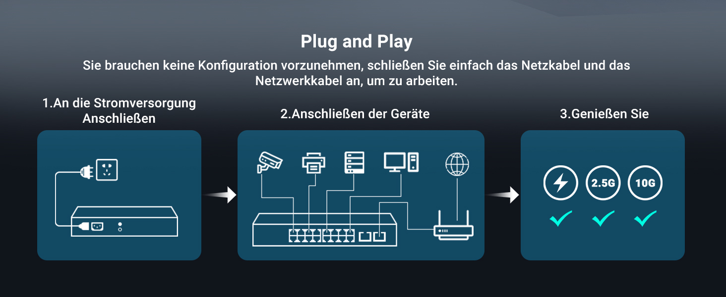 GiGaPlus S25-1602T Netzwerk-Switch im schwarzen Metallgehäuse mit sechzehn 2.5G-Ports und zwei 10G-RJ45-Uplinks. – Detail 9