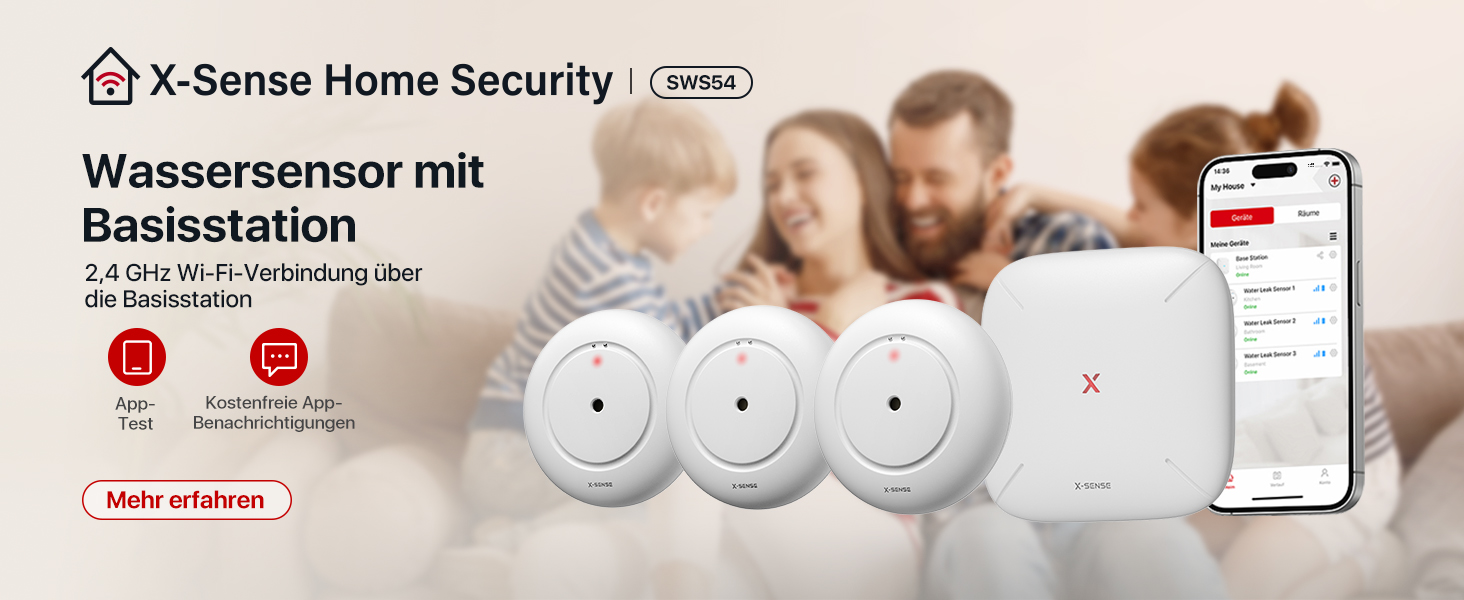 Sechs weisse X-Sense XS01-WX WLAN-Rauchmelder mit runder Testtaste in der Mitte – Detail 9
