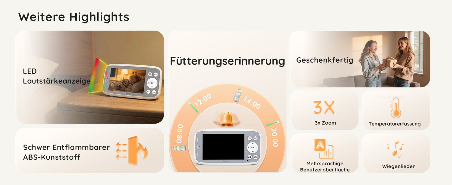 BOIFUN VB616 Babyphone in Weiss mit Kamera und 4-Zoll-Monitor – Detail 9