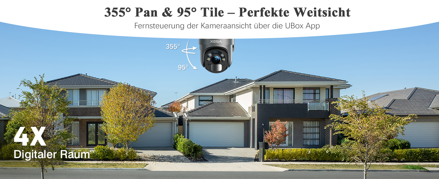 Xega S20 Überwachungskamera mit Solarpanel und schwenkbarem Kopf an einer Hauswand – Detail 3