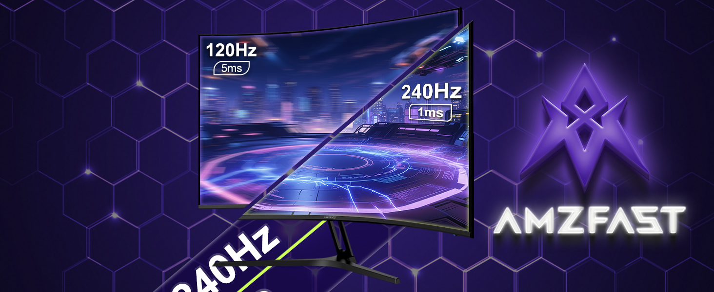 Amzfast AMZG27C1 Pro, gekrümmter 27-Zoll-Bildschirm mit 240 Hz, Frontansicht auf dem Standfuss – Detail 3