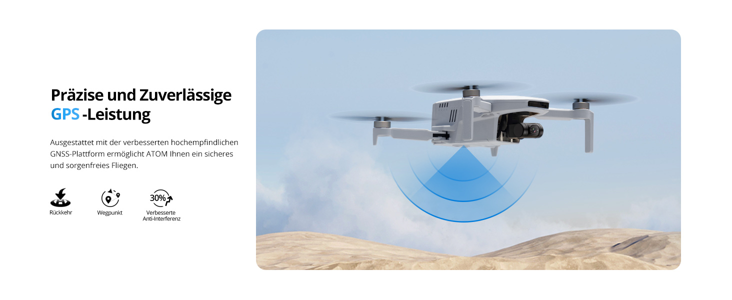 Potensic ATOM Kameradrohne in Hellgrau mit bürstenlosem 3-Achsen-Gimbal unter der Front. – Detail 10