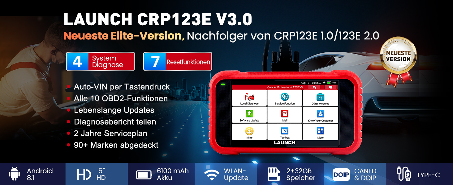 LAUNCH CRP123E V3.0 OBD2-Diagnosegerät mit 5-Zoll-Display und OBD2-Anschlusskabel. – Detail 2