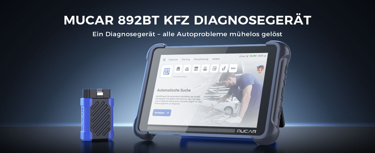MUCAR 892BT OBD2-Diagnosegerät mit 8-Zoll-Tablet, Bluetooth-Dongle und Zubehör – Detail 2