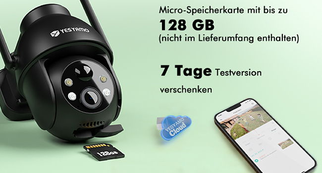Zwei graue YESYAMO C8TB Solar-Überwachungskameras mit schwenkbarem Kopf und Solarpanel – Detail 11