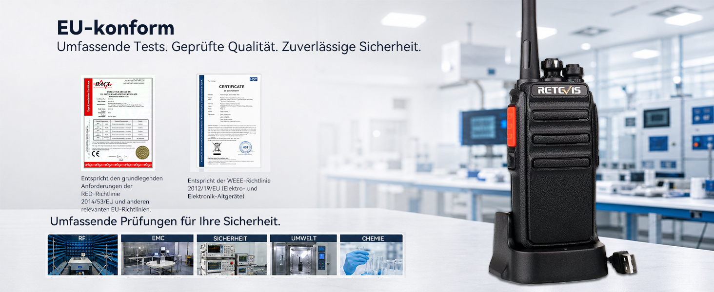 Retevis RT24 Funkgerätepaar in Schwarz mit Ohrhörern, Akkus und USB-Ladeschalen – Detail 11