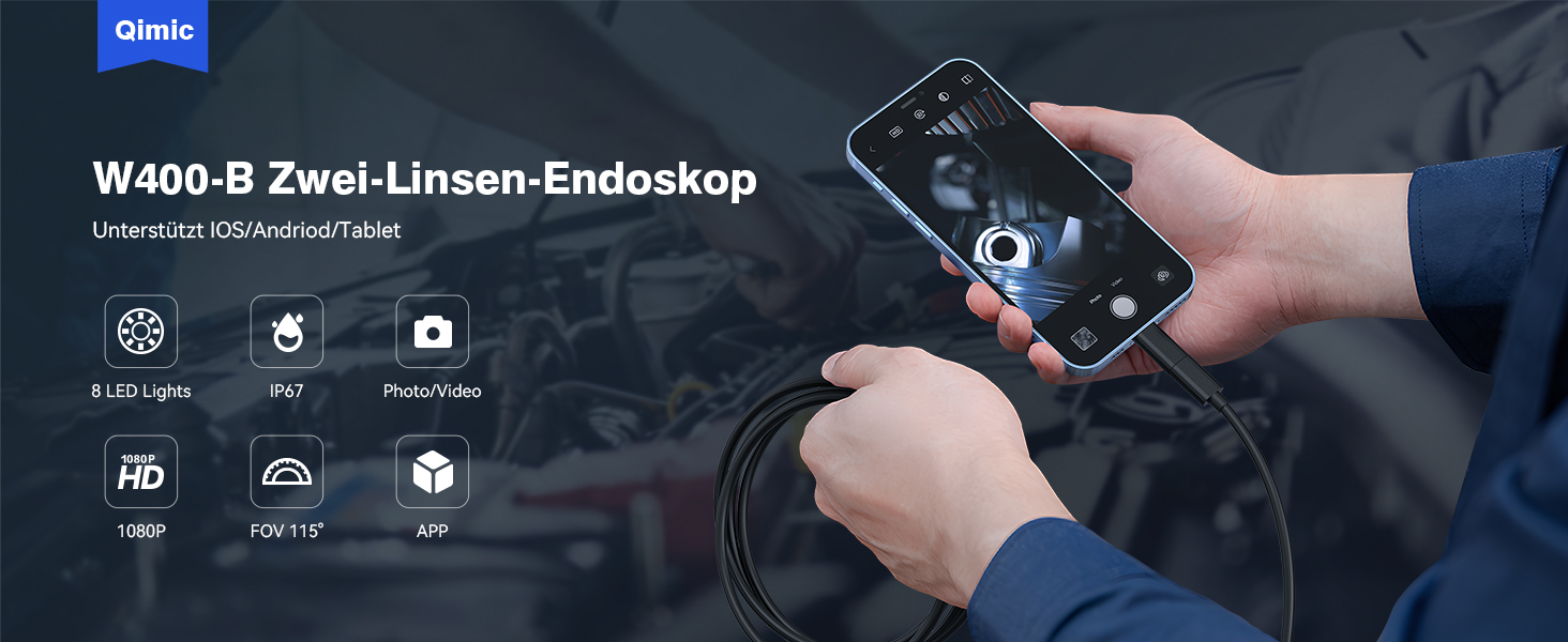 Qimic G30M Endoskopkamera mit 4,3-Zoll-Display, 8-mm-Kamerakopf und aufgerolltem 5-Meter-Kabel – Detail 11