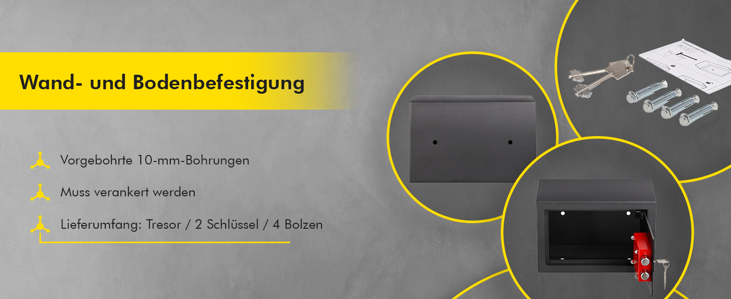 Schwarzer HomeSafe HV50K Möbeltresor mit Doppelbart-Schlüsselschloss und einem Einlegeboden. – Detail 12