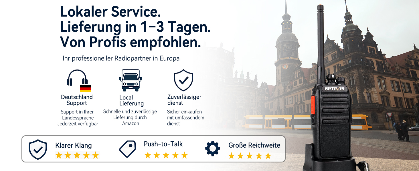 Retevis RT24 Funkgerätepaar in Schwarz mit Ohrhörern, Akkus und USB-Ladeschalen – Detail 12