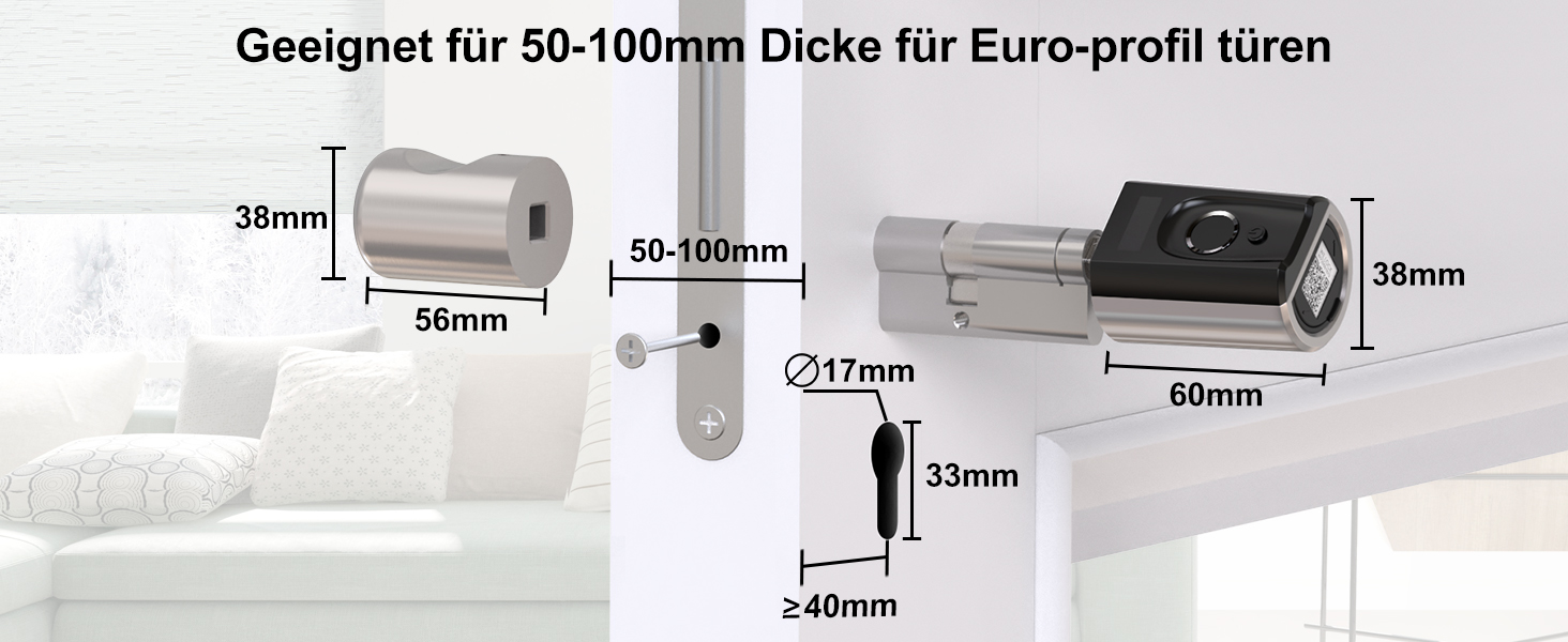 WELOCK Touch41 Schliesszylinder mit Fingerabdrucksensor in Edelstahl, Euro-Profil – Detail 13