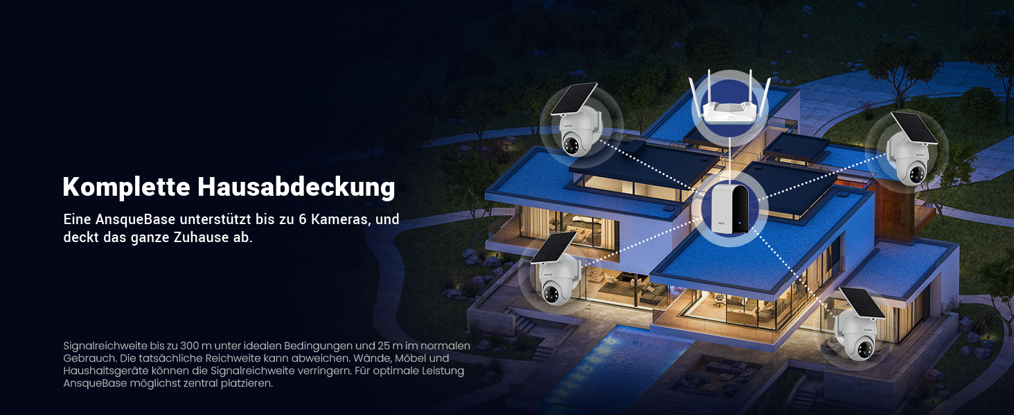 ANSQUE Solar-Akkukamera-Set mit vier schwenkbaren 2K-Kameras und Basisstation – Detail 4