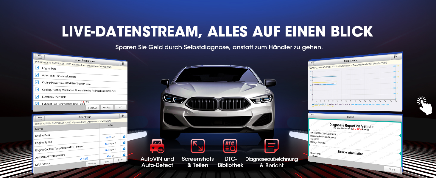 LAUNCH CRP123X V2.0 OBD2-Diagnosegerät als Handgerät mit 5-Zoll-Display, Frontansicht. – Detail 10