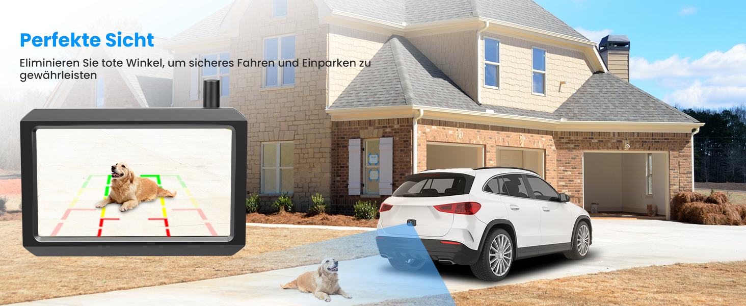AUTO-VOX W7 Rückfahrkamera-Set mit 5-Zoll-Monitor und kabelloser Kamera für das Nummernschild – Detail 3