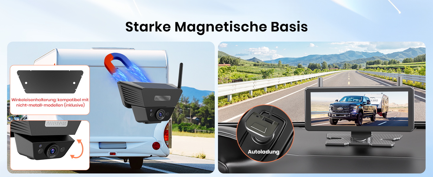 AUTO-VOX SOLAR5 Funk-Rückfahrkamera mit Magnethalter und 7,2-Zoll-Monitor – Detail 4