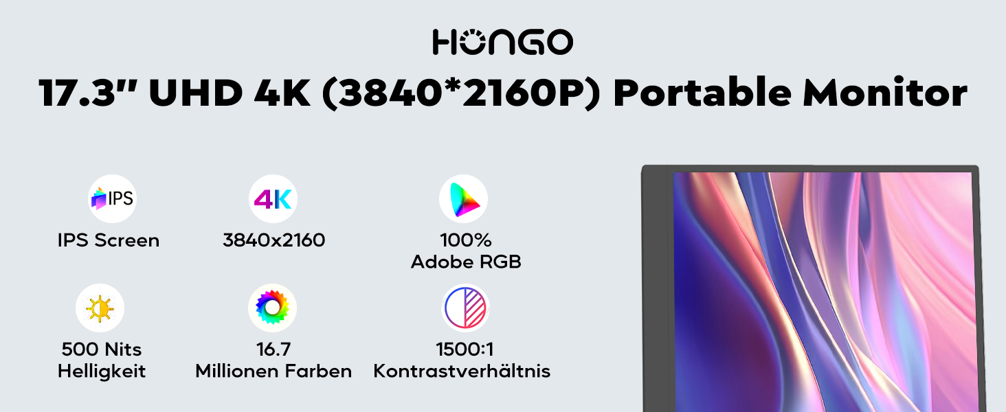 HONGO tragbarer 4K-Monitor mit 17,3 Zoll Display und magnetischer Schutzhülle als Aufsteller – Detail 2