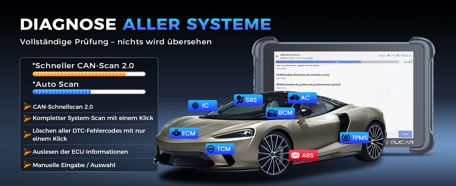 MUCAR 892BT OBD2-Diagnosegerät mit 8-Zoll-Tablet, Bluetooth-Dongle und Zubehör – Detail 7