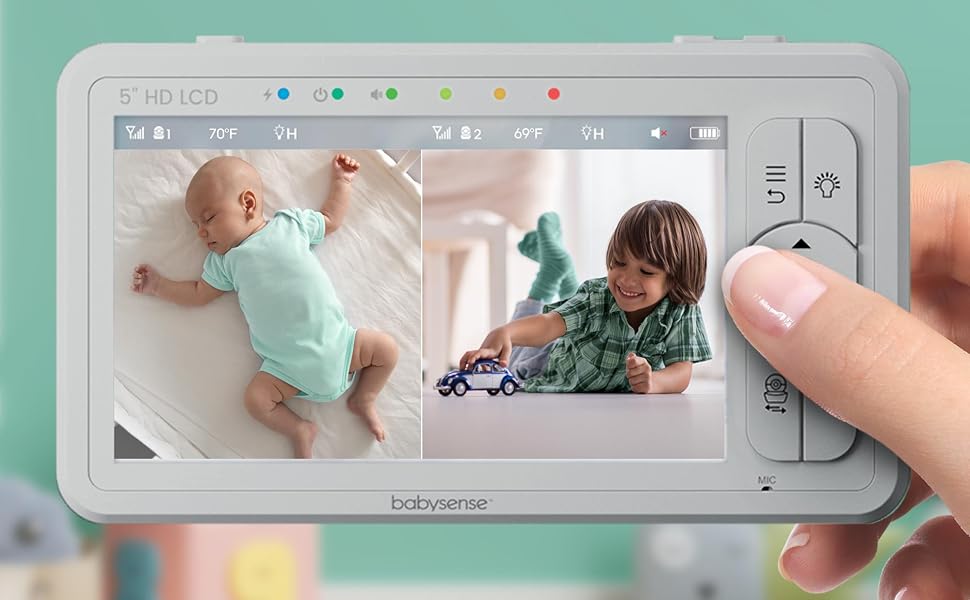 Babysense HDS2 Babyphone mit 5-Zoll-Elterneinheit und schwenkbarer Kamera mit Nachtlicht – Detail 3