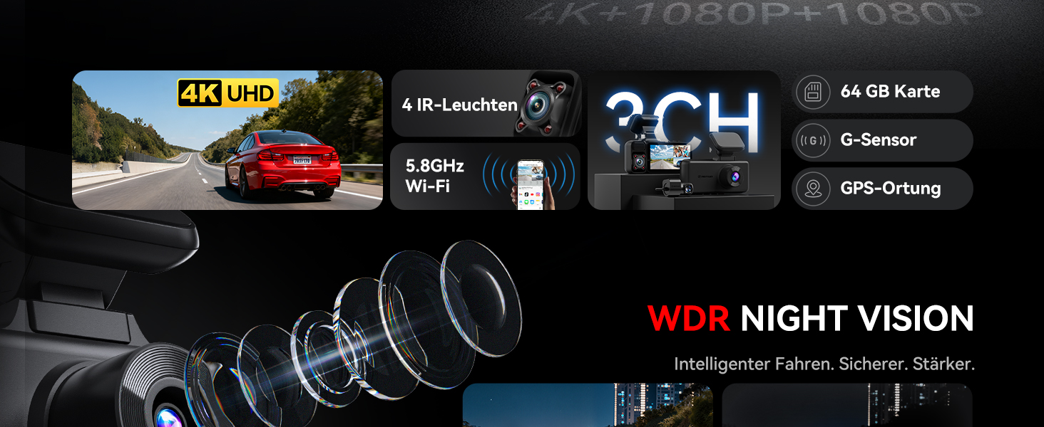 REDTIGER F17 3-Kanal-Dashcam mit Innenraumkamera – Detail 3