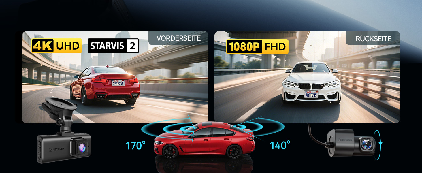 REDTIGER F7N Touch Dashcam mit Touchscreen und separater Heckkamera – Detail 4