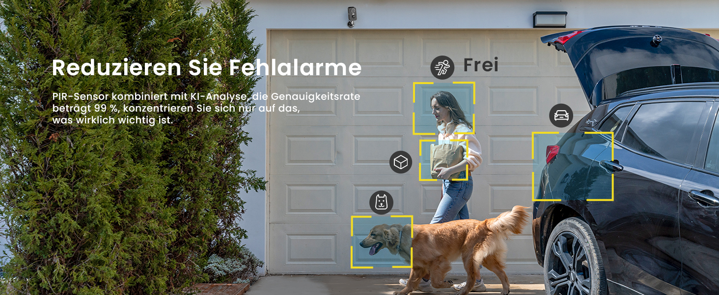 ieGeek S2 Akku-Überwachungskamera in Weiss mit Ständer, Objektiv und Weisslicht – Detail 3