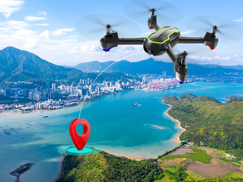 Loolinn LM01 GPS-Drohne in Grün mit Fernbedienung, zwei Akkus und montiertem Propellerschutz – Detail 2