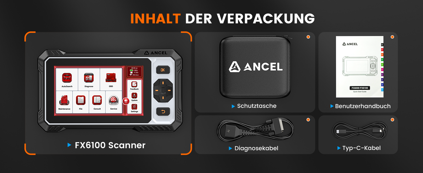 ANCEL FX6100 OBD2-Diagnosegerät mit 6,2-Zoll-Touchscreen und Diagnosekabel. – Detail 16