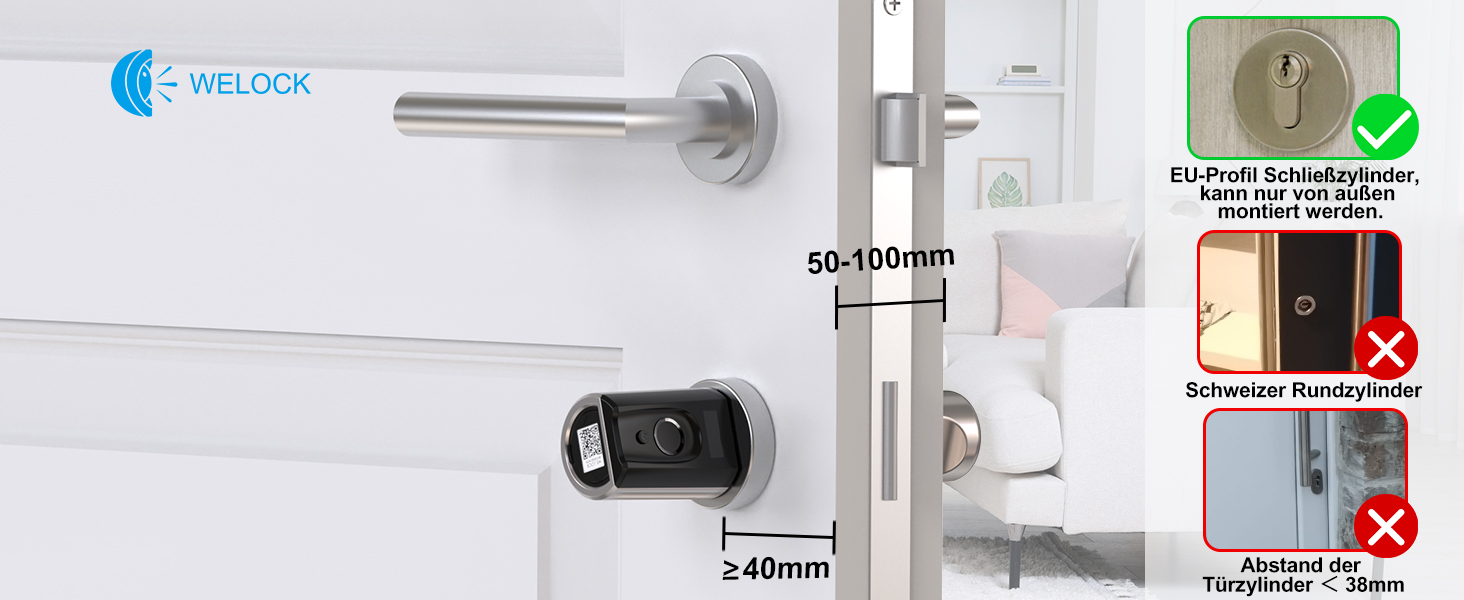 WELOCK Touch41 Schliesszylinder mit Fingerabdrucksensor in Edelstahl, Euro-Profil – Detail 17
