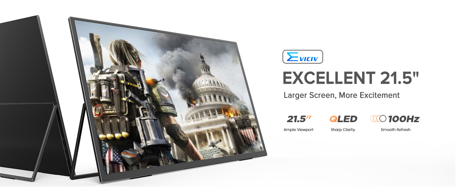 EVICIV tragbarer QLED-Monitor mit 21,5 Zoll Bildschirm und ausgeklapptem Ständer – Detail 2