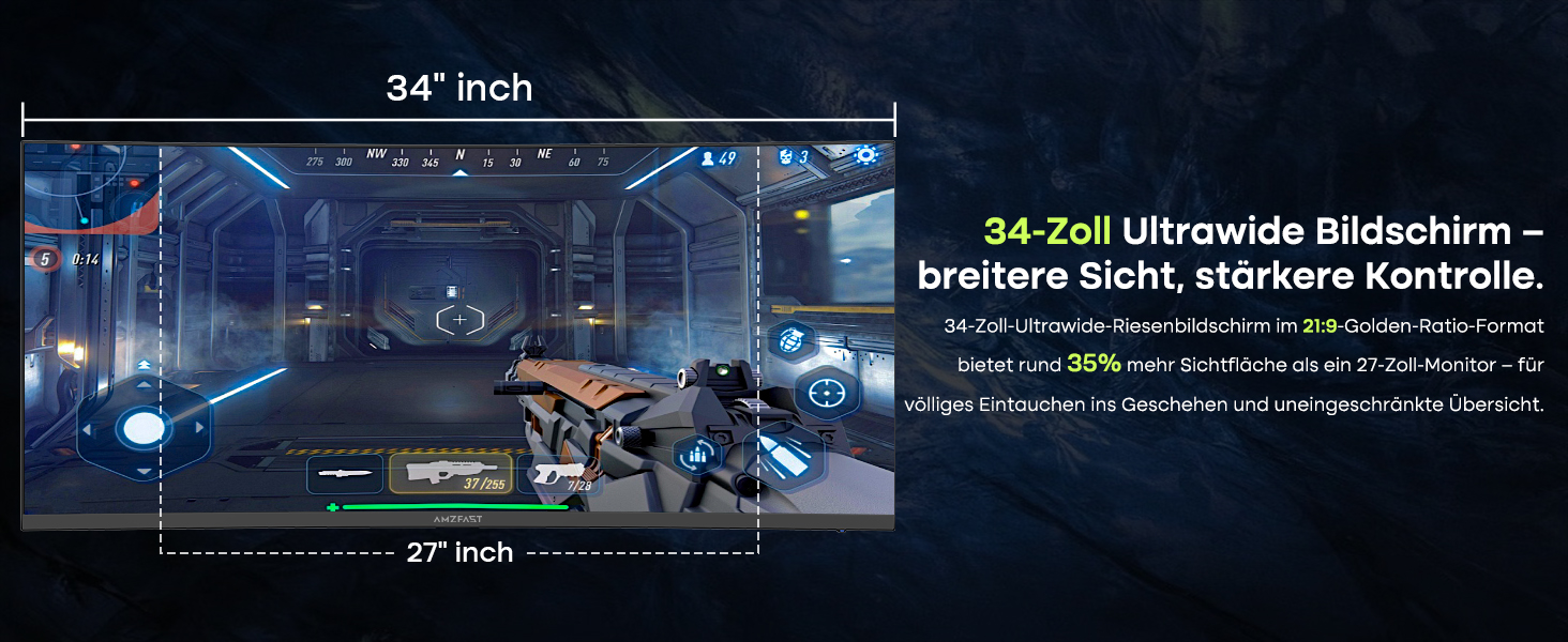 Amzfast AMZG34C5Q Pro 34-Zoll-Ultrawide-Monitor, 1500R gebogen, auf höhenverstellbarem Standfuss – Detail 11
