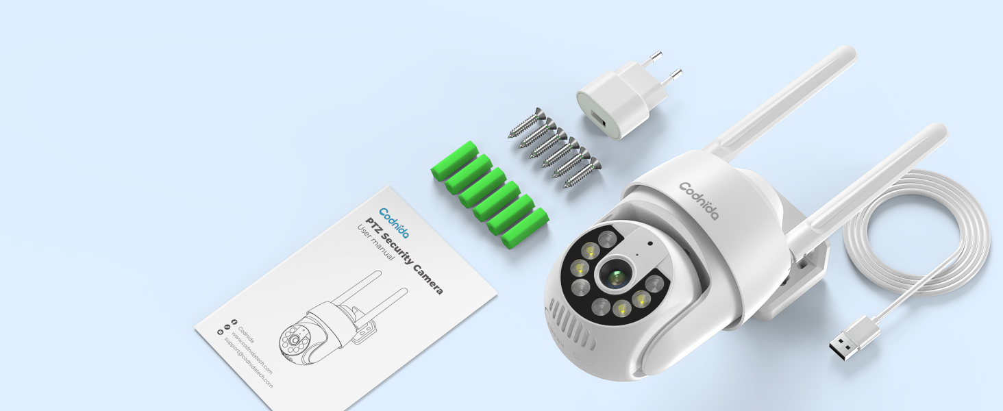Codnida 2K WLAN Aussenkamera in Weiss, schwenkbar, mit Scheinwerfer und Sirene – Detail 9