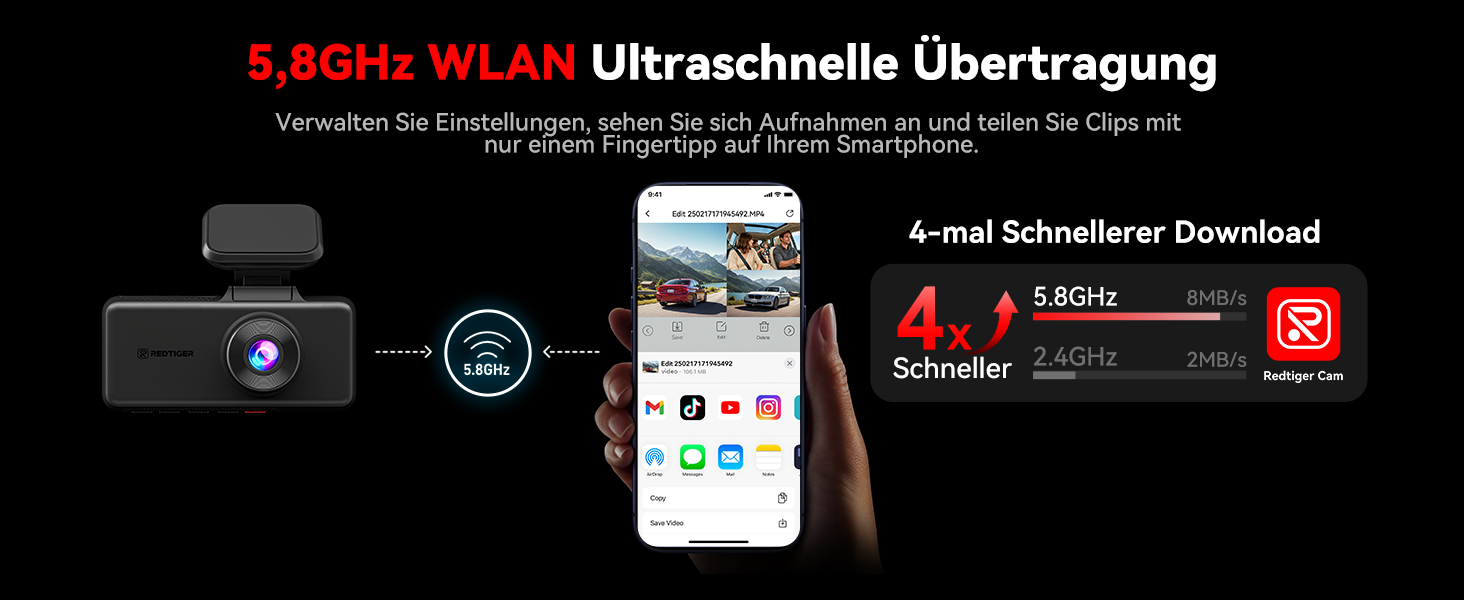 REDTIGER F17 3-Kanal-Dashcam mit Innenraumkamera – Detail 5
