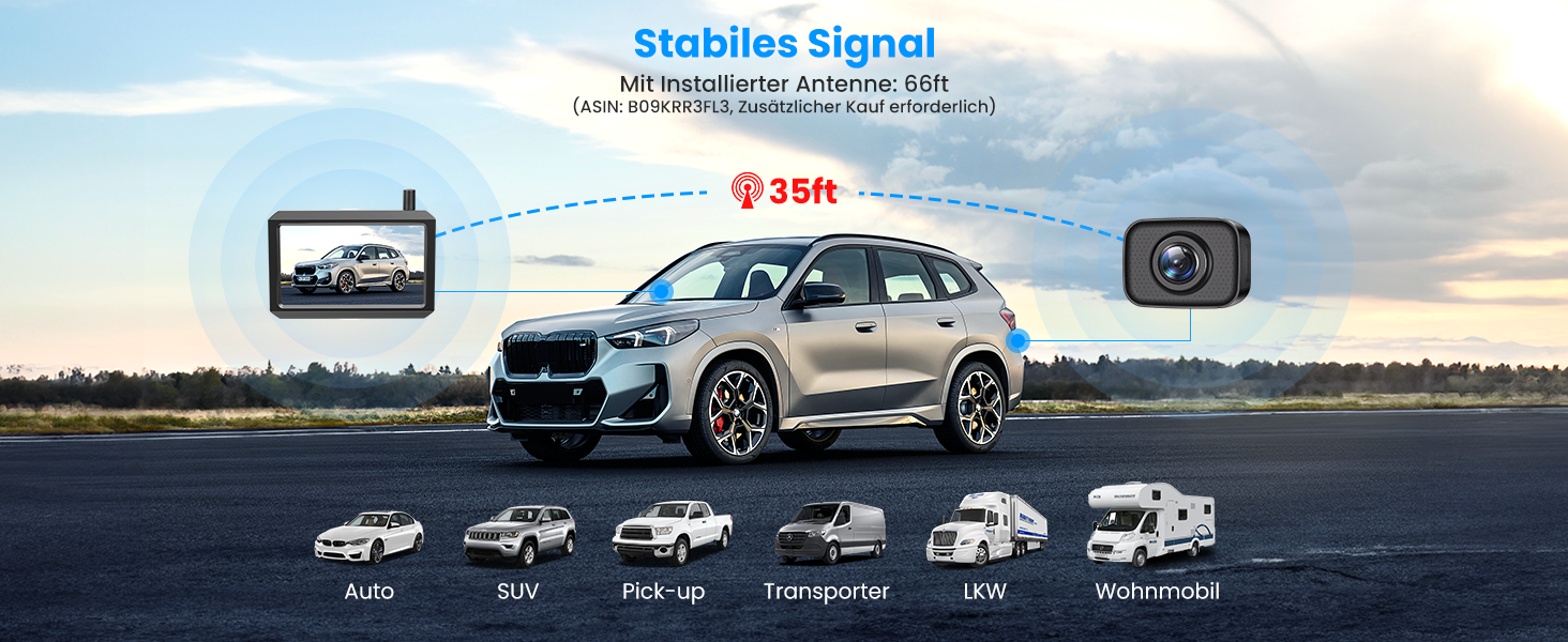 AUTO-VOX W7 Rückfahrkamera-Set mit 5-Zoll-Monitor und kabelloser Kamera für das Nummernschild – Detail 8